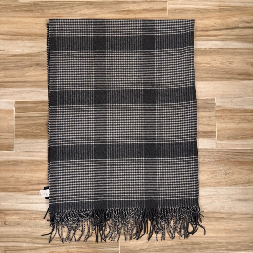 Pendleton Home Collection 100% Wool Plaid Throw Blanket Grey Made in USA 54x70